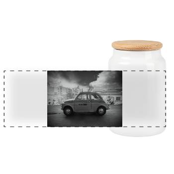 Vintage New York Taxi - Panoramic Cookie Jar with Wooden Lid - white - Front