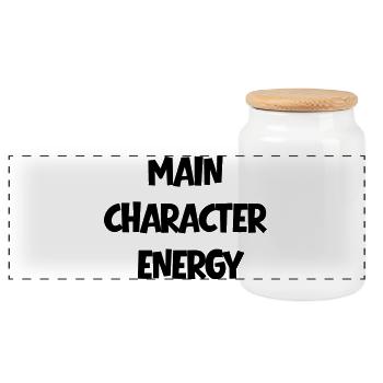 Main Character Energy Positive - Panoramic Cookie Jar with Wooden Lid - white - Front