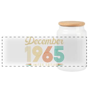 60 Year Anniversary Gift Born December 1965 - Panoramic Cookie Jar with Wooden Lid - white - Front