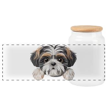 Shih Tzu - Boîte à biscuits avec couvercle en bois - blanc - Devant