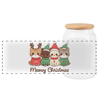 Meowy Christmas Cat Squad, Chatons - Boîte à biscuits avec couvercle en bois - blanc - Devant