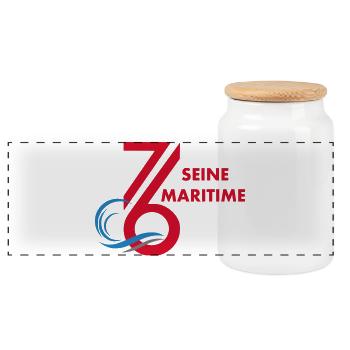 Logo 76 Seine Maritime - Panoramic Cookie Jar with Wooden Lid - white - Front