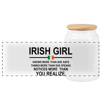 Irish Girl  - Panoramic Cookie Jar with Wooden Lid - white - Front