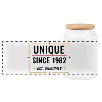 Unique depuis 1982 – Vintage Année De Naissance Design - Boîte à biscuits avec couvercle en bois - blanc - Devant