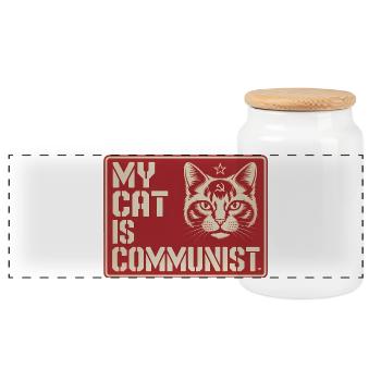Mon chat est communiste - Drôle de Chat PropagandeT-Shirt - Boîte à biscuits avec couvercle en bois - blanc - Devant