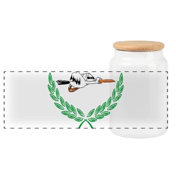 Cute stork in green laurel wreath - Panoramic Cookie Jar with Wooden Lid - white - Front