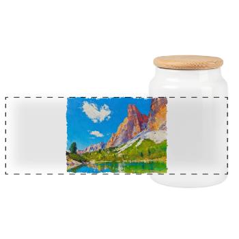 Lake in the Dolomites with paint effect - Panoramic Cookie Jar with Wooden Lid - white - Front