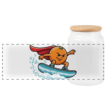 Superhero orange surfing on wave - Panoramic Cookie Jar with Wooden Lid - white - Front