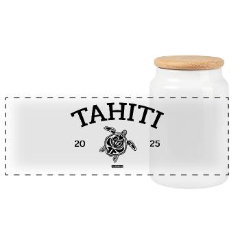 Tahiti - Tortue - Polynésie française - Schildkröte - Boîte à biscuits avec couvercle en bois - blanc - Devant