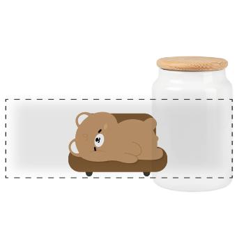 Müder Eisbär auf Sofa - Panorama Keksdose mit Holzdeckel - Weiß - Vorne