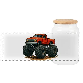 Red Monster Truck Offroad - Panoramic Cookie Jar with Wooden Lid - white - Front