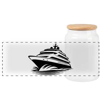 Yacht de croisière avec pleine vague devant - Boîte à biscuits avec couvercle en bois - blanc - Devant