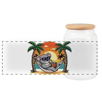 Funny Koala on Beach Hammock Summer Vacation - Panoramic Cookie Jar with Wooden Lid - white - Front