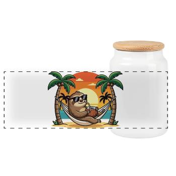 Drôle de paresseux sur le hamac de plage pendant les vacances d’été - Boîte à biscuits avec couvercle en bois - blanc - Devant