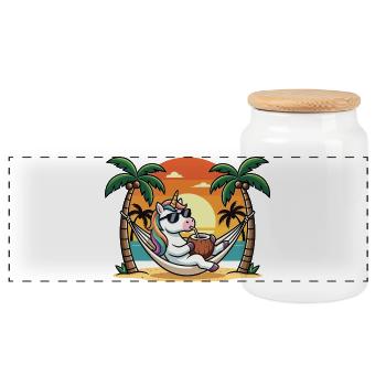 Drôle de licorne sur le hamac de plage pendant les vacances d’été - Boîte à biscuits avec couvercle en bois - blanc - Devant