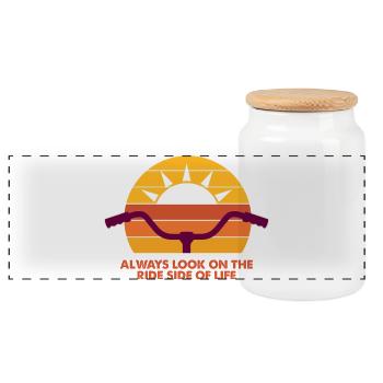 Sunny bike vibes - Always the ride side! - Panoramic Cookie Jar with Wooden Lid - white - Front