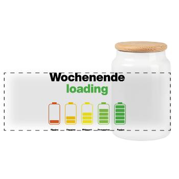 Weekend loading – battery full on Friday, work - Panoramic Cookie Jar with Wooden Lid - white - Front
