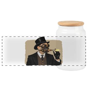 SECRET AGENT - steam punk'n'roll - Panoramic Cookie Jar with Wooden Lid - white - Front