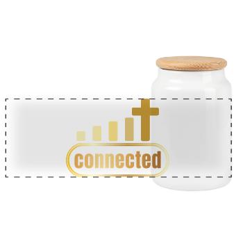 Connected - cross - gold - christian - Panoramic Cookie Jar with Wooden Lid - white - Front