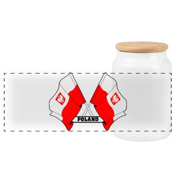 Poland Crossed Flags - Panoramic Cookie Jar with Wooden Lid - white - Front