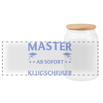 Studium geschafft 2026 Master Abschluss Geschenk - Panorama Keksdose mit Holzdeckel - Weiß - Vorne