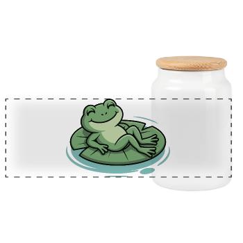 Lounge frog on lily pad - Panoramic Cookie Jar with Wooden Lid - white - Front