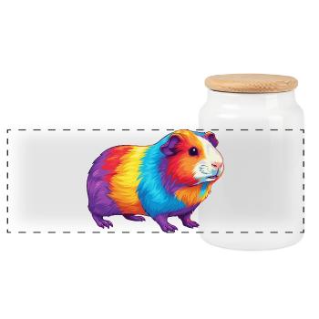 Buntes Meerschweinchen-Regenbogen-Pop-Art-Aquarell - Panorama Keksdose mit Holzdeckel - Weiß - Vorne