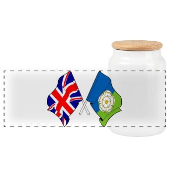 East Riding and UK Crossed Flags - Panoramic Cookie Jar with Wooden Lid - white - Front