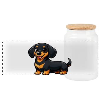 Teckel mignon dans un style dessin animé - Boîte à biscuits avec couvercle en bois - blanc - Devant