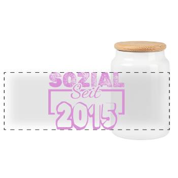 Sozial Seit 2013 Pink - Panorama Keksdose mit Holzdeckel - Weiß - Vorne