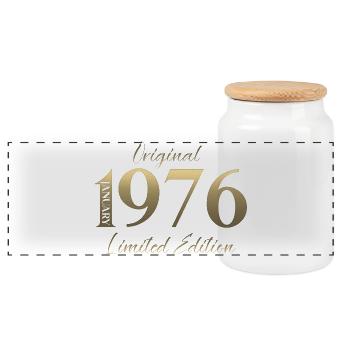 50th Birthday Original January 1976 - Panoramic Cookie Jar with Wooden Lid - white - Front