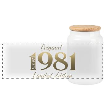 45. Geburtstag Original Januar Jahrgang 1981 - Panorama Keksdose mit Holzdeckel - Weiß - Vorne