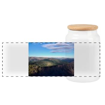 Ardèche Natural Landscape – Original Photo - Panoramic Cookie Jar with Wooden Lid - white - Front