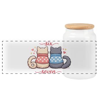 Cat Valentine 67 Six Seven Meme Gift Cute - Panoramic Cookie Jar with Wooden Lid - white - Front