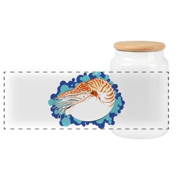 Nautilus Pompilius - Retro Marine Art - Panoramic Cookie Jar with Wooden Lid - white - Front
