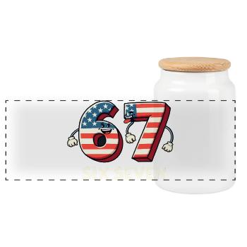 US Flag 67 Memes Six Seven - Panoramic Cookie Jar with Wooden Lid - white - Front