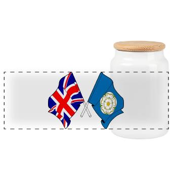 Yorkshire flag + Great Britain - Panoramic Cookie Jar with Wooden Lid - white - Front