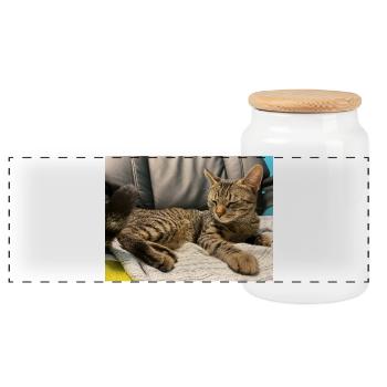 Cozy tiger cat in the light - Panoramic Cookie Jar with Wooden Lid - white - Front
