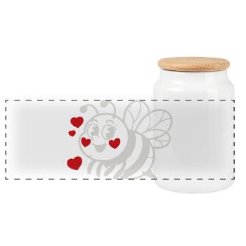 LoveBee Hearts: Niedliche Linienkunst-Biene - Panorama Keksdose mit Holzdeckel - Weiß - Vorne