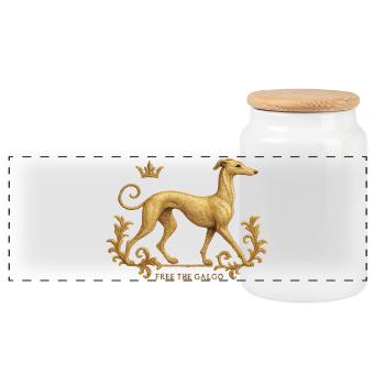 Free the Galgo - Embroidery Nr01 - Panorama Keksdose mit Holzdeckel - Weiß - Vorne