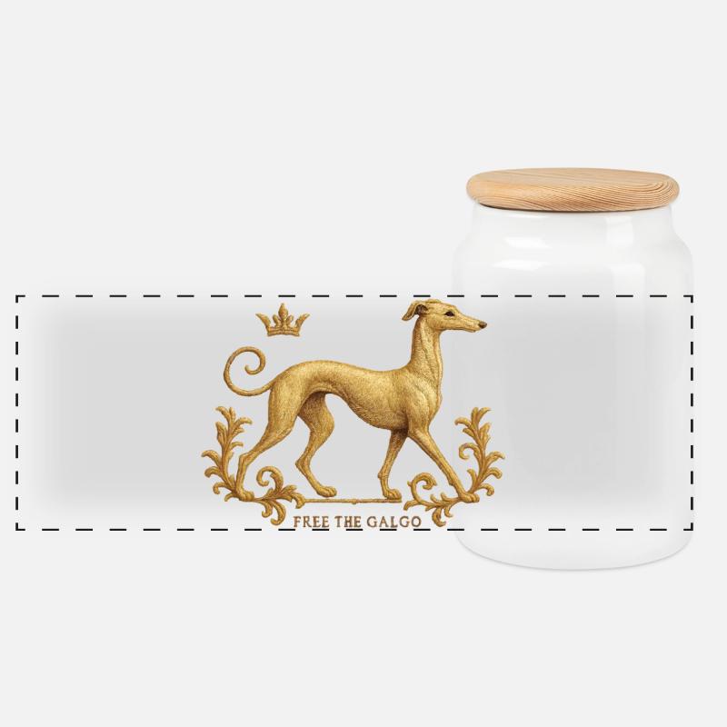 Free the Galgo - Embroidery Nr01 - Panorama Keksdose mit Holzdeckel - Weiß