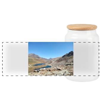 Lac alpin sous ciel clair - Boîte à biscuits avec couvercle en bois - blanc - Devant