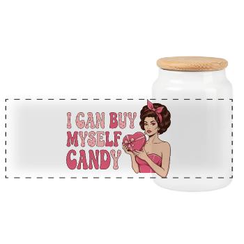 I Can Buy Myself Candy – Retro Pop-Art Design - Panorama Keksdose mit Holzdeckel - Weiß - Vorne
