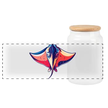Colorful Manta Rays Graphic Sea Creatures Motif - Panoramic Cookie Jar with Wooden Lid - white - Front