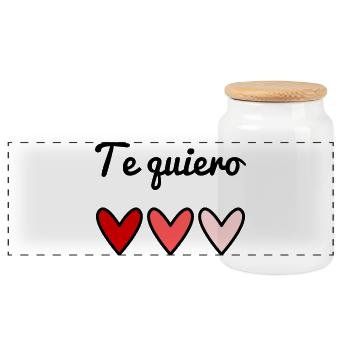 I LOVE YOU. HEART. COUPLE. JUST MARRIED. Bachelorette party - Panoramic Cookie Jar with Wooden Lid - white - Front