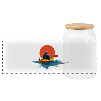 Paddler im Sonnenuntergang - Panorama Keksdose mit Holzdeckel - Weiß - Vorne