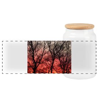 Abendrot_1 - Panorama Keksdose mit Holzdeckel - Weiß - Vorne