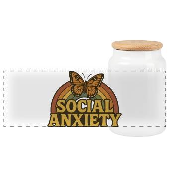 Anxiété sociale rétro papillon - Boîte à biscuits avec couvercle en bois - blanc - Devant