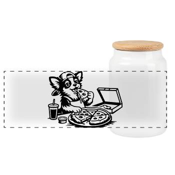 Chihuahua Pizza Eating Kids - Panoramic Cookie Jar with Wooden Lid - white - Front