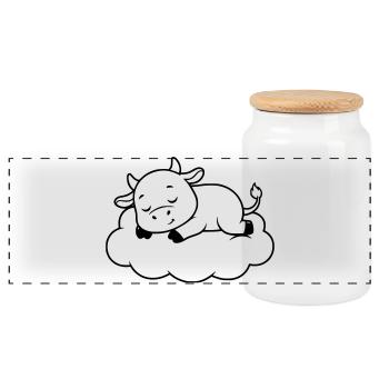 Sleeping Cow Cloud Dream Baby - Panoramic Cookie Jar with Wooden Lid - white - Front